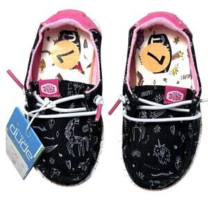 HEY DUDE Wendy Toddler Girls Unicorn Shoes Size Small 7 Black Pink Slip-On NEW